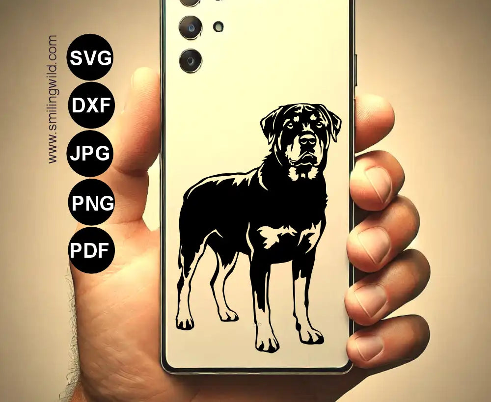 Rottweiler standing vector png and dxf graphic drawing for vinyl cutting and phone case cover design
