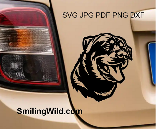 Rottweiler dog face cuttable vector graphic in SVG, PNG, DXF clipart formats for digital and physical crafting