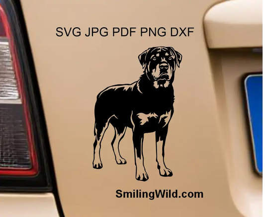 Full body Rottweiler dog black vector art svg for laser engraving and vinyl crafts