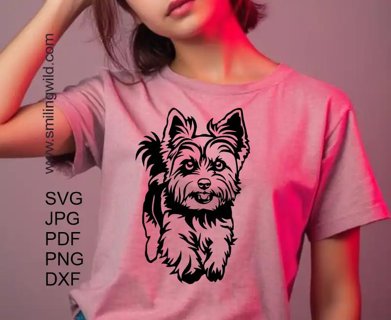 Running Yorkie vector drawing for cutting and engraving, includes SVG/DXF files