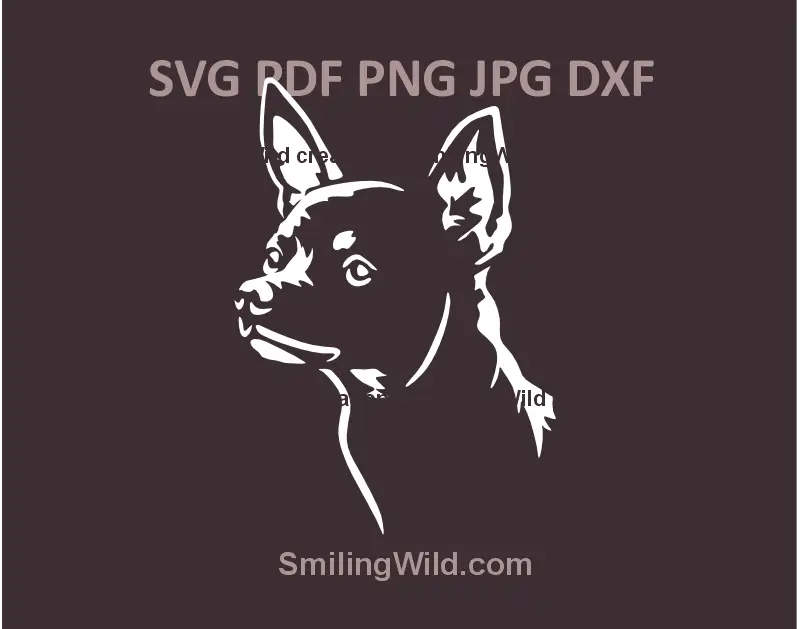White SVG dog head of Russian Toy Terrier for dark surface laser cutting