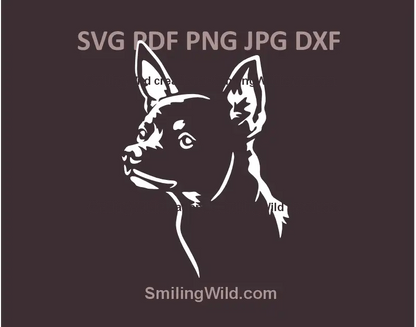 White SVG dog head of Russian Toy Terrier for dark surface laser cutting