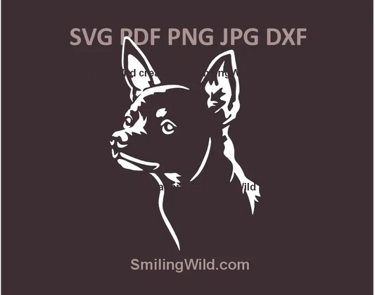 White SVG dog head of Russian Toy Terrier for dark surface laser cutting