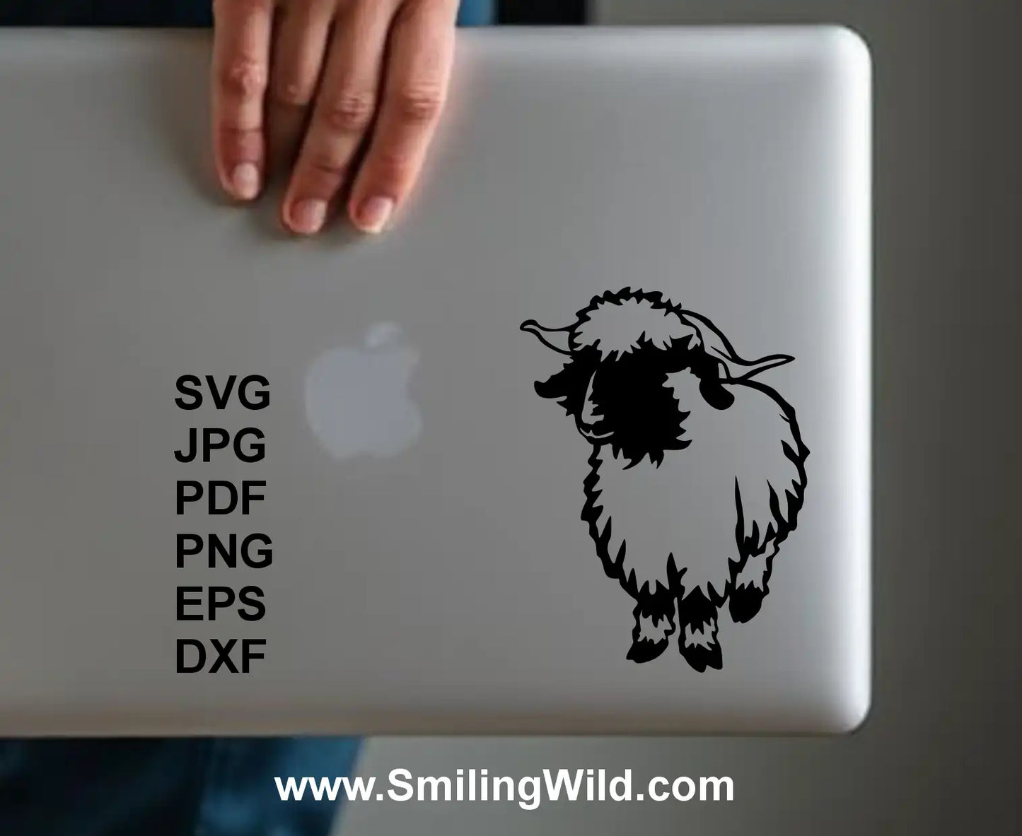 a laptop design of a Rustic Valais Blacknose ram black vector graphic for DIY crafts and logos

