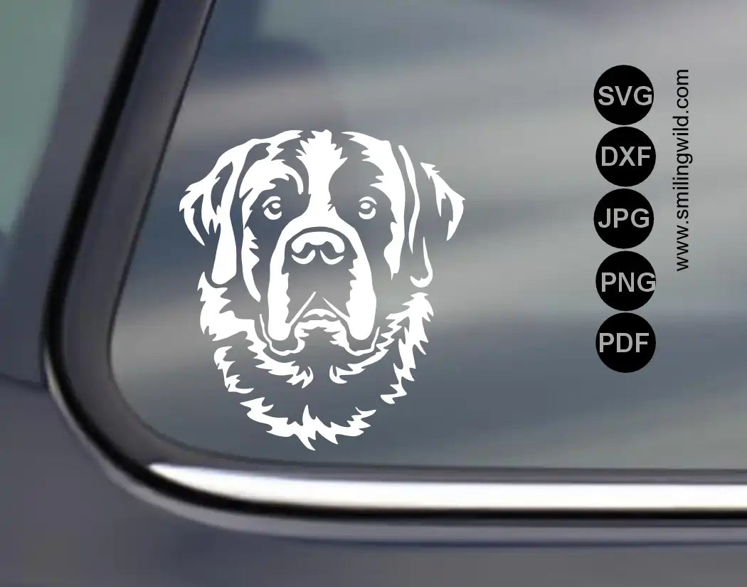 Saint Bernard portrait white vector art for high-contrast laser engraving on slate.