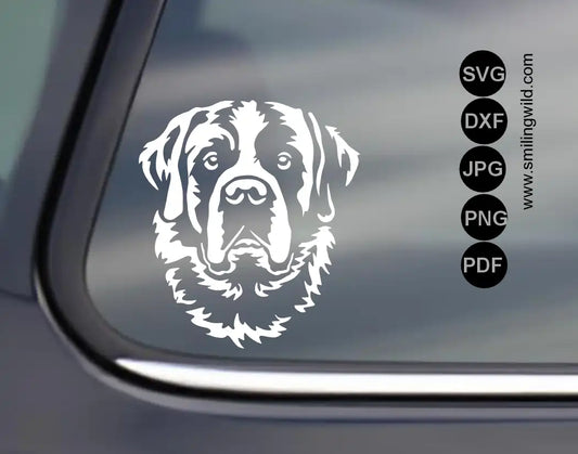 Saint Bernard portrait white vector art for high-contrast laser engraving on slate.