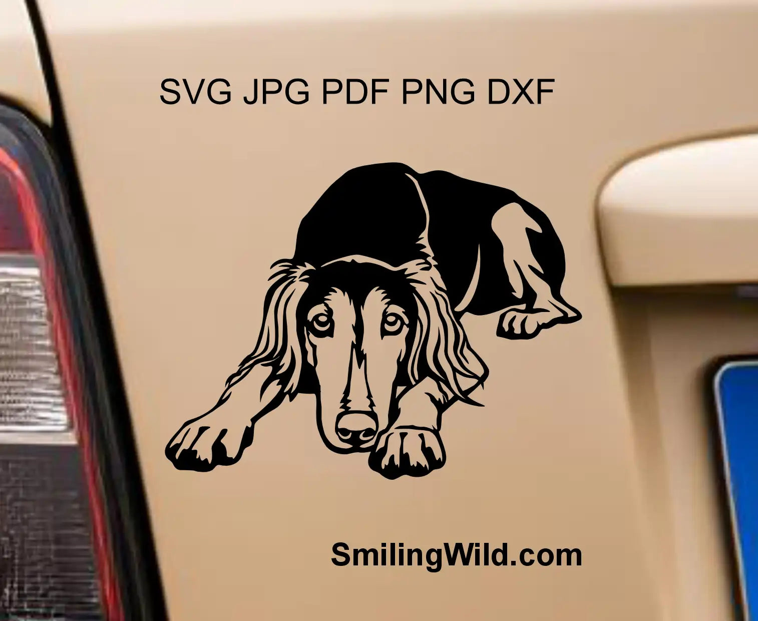 lying Saluki PNG and DXF clipart showing connected bridges for laser cutting and metal wall art