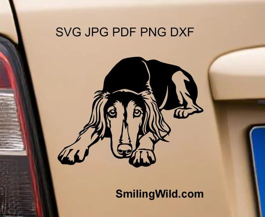 lying Saluki PNG and DXF clipart showing connected bridges for laser cutting and metal wall art