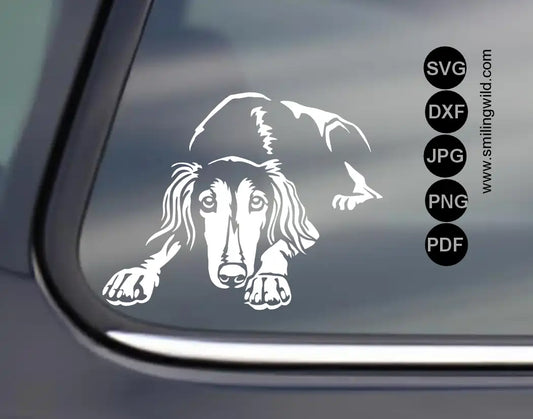Saluki stencil ready dxf and png vector art showing a highly detailed and realistic representation of a dog on dark surfaces