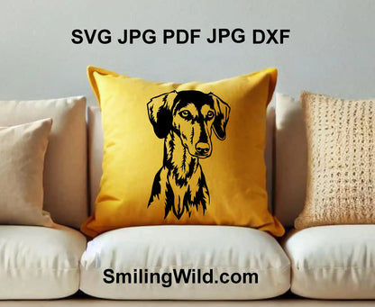 DXF Saluki dog face clipart design for laser cutting projects and engraved pet signs