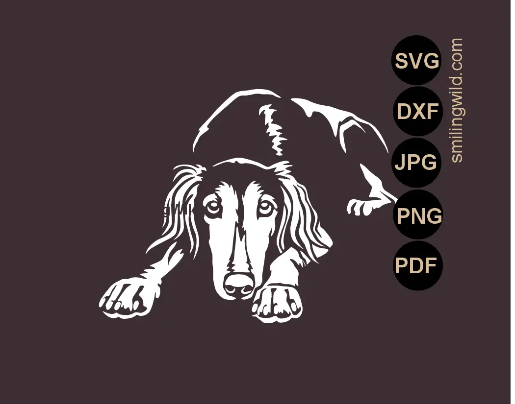 Saluki Stencil SVG clipart in white color and dog cut file optimized for DIY painting and wall art projects.