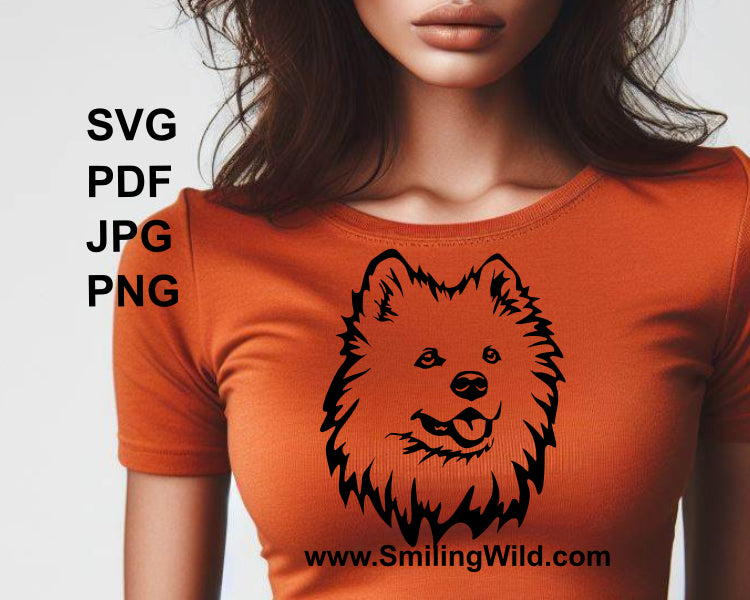 Samoyed portrait printed on a t shirt of a woman