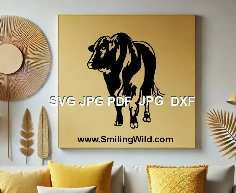 Santa Gertrudis Cattle Bull SVG, PNG, DXF black clipart, standing pose mockup for wall art canvas, Cricut, laser cutting, farm animal rustic crafts