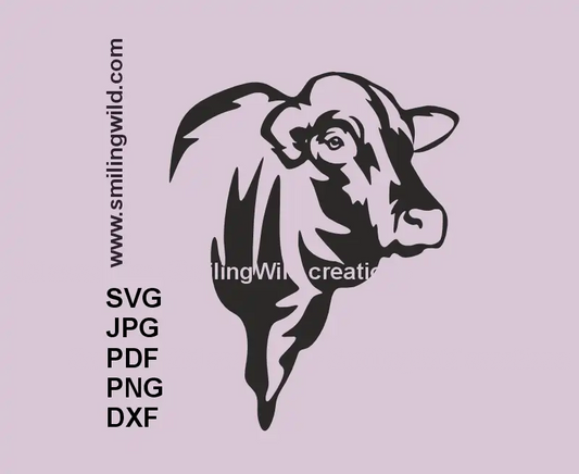 Santa Gertrudis bull head clipart svg, PNG, DXF – cattle black vector for laser engraving and Cricut works
