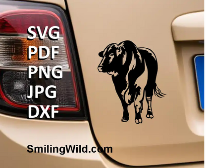 Santa Gertrudis Cattle Bull SVG, DXF black clipart, standing pose displayed on a mocup mockup for car window decal, Cricut, laser cutting, farm animal decor