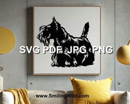 Black dog realistic clipart of a Scottie, a Scottish Terrier, ideal for Cricut and laser cut projects, as a wall art decor and metal or wood decor
