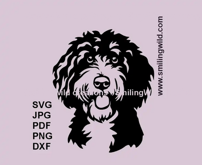 Sheepadoodle SVG head portrait – black vector dog clipart for cutting and engraving