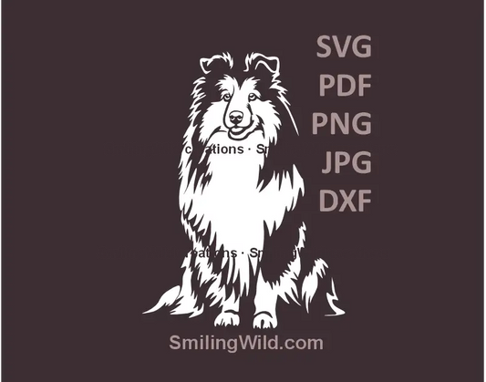 White Sheltie sitting dog SVG and dxf file for laser cutting and Cricut crafts