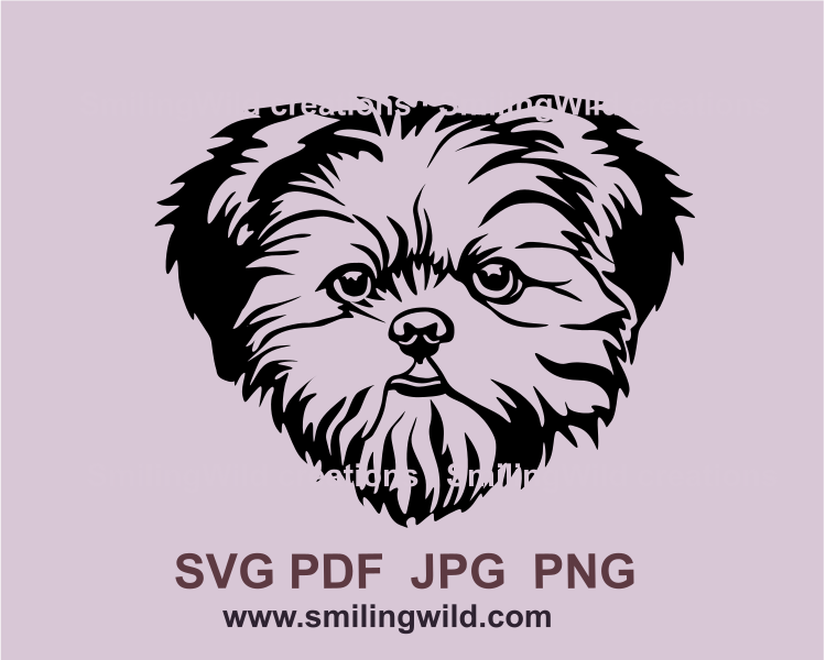 shih tzu face frontal graphic design with transparetn background