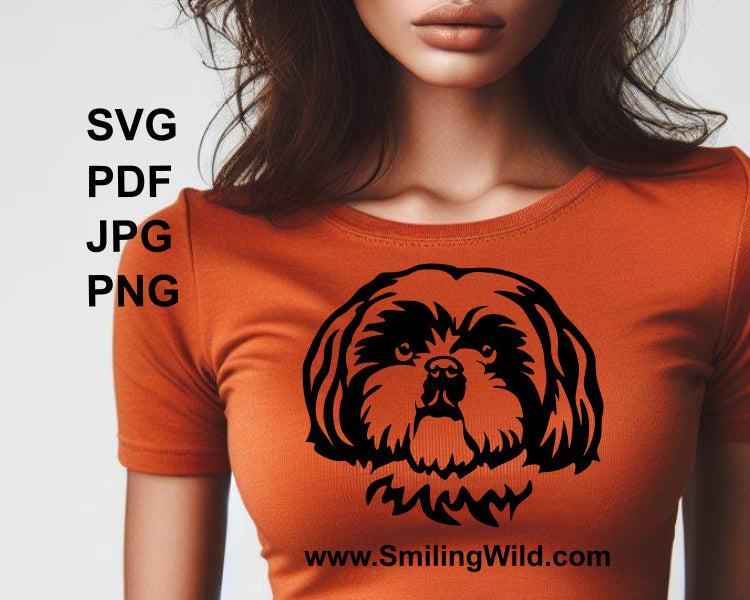 shih tzu vector design applied as decal on a t shirt