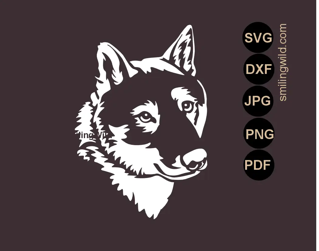 Shikoku SVG Clipart featuring a white design dog head vector for dark backgrounds.