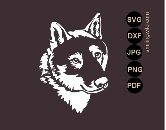 Shikoku SVG Clipart featuring a white design dog head vector for dark backgrounds.