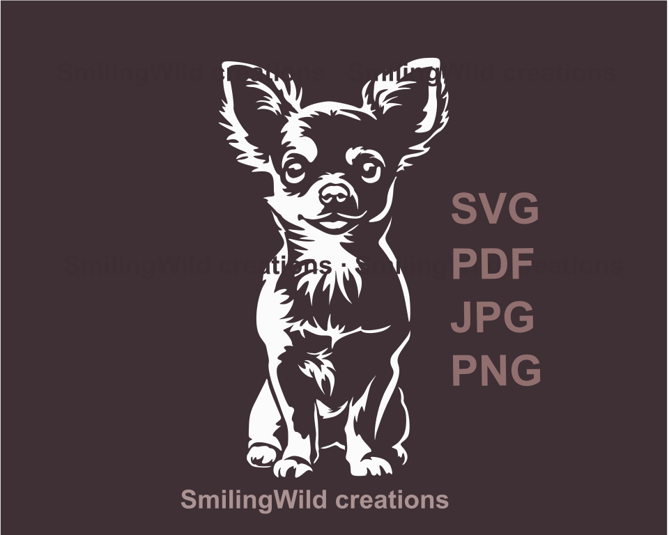 a sitting short haired chihuahus svg png white cuttable clip art