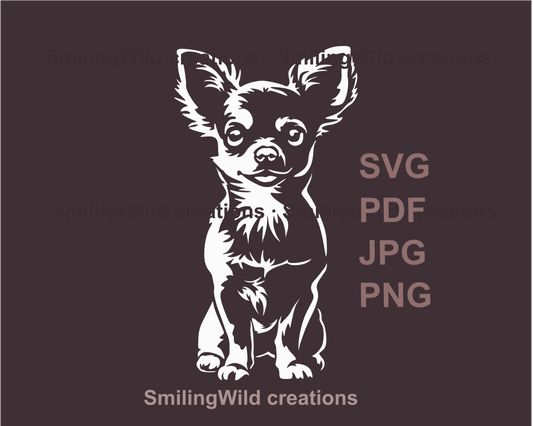 a sitting short haired chihuahus svg png white cuttable clip art