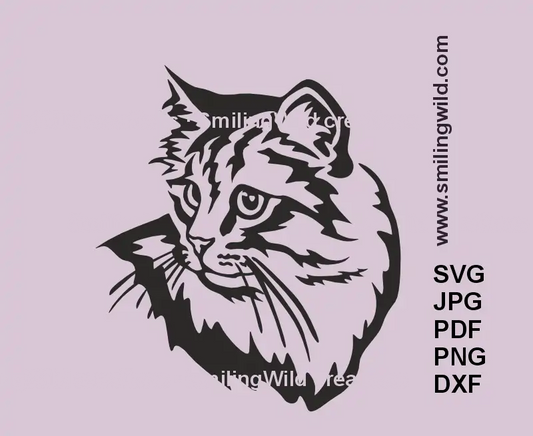Realistic Siberian Cat SVG, png and dxf head portrait vector file for Cricut & laser cutting