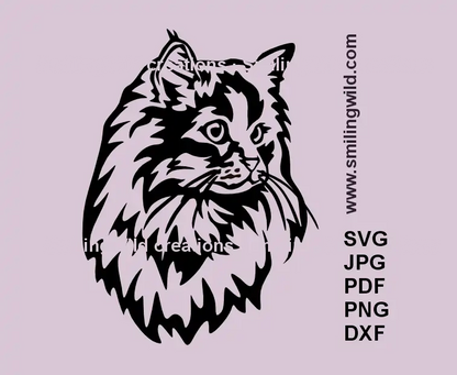 Siberian cat SVG portrait vector clipart for Cricut and laser engraving