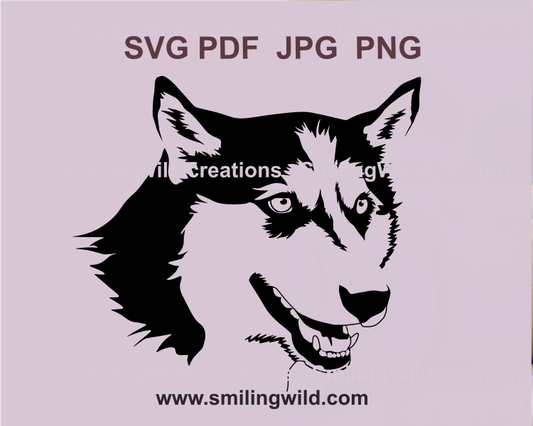 Siberian Husky dog portrait PNG and SVG clipart for Cricut crafts, laser cutting, and wall art. Perfect for creating dog-themed decor