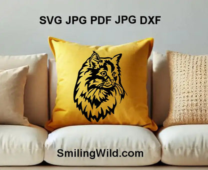 Siberian longhair cat black vector design for laser cutting and engraving