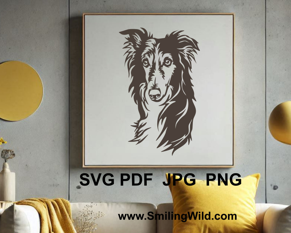 Hunting dog wall art design featuring Silken Windhound breed