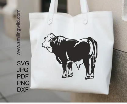 A tote bag with Simmental bull clipart cuttable vector design for cutting,  engraving and other craft projects