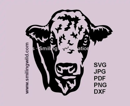 Simmental Bull SVG, DXF, PNG black clipart graphic of a cattle head lifelike preview for Cricut, laser cutting, ranch cattle crafts