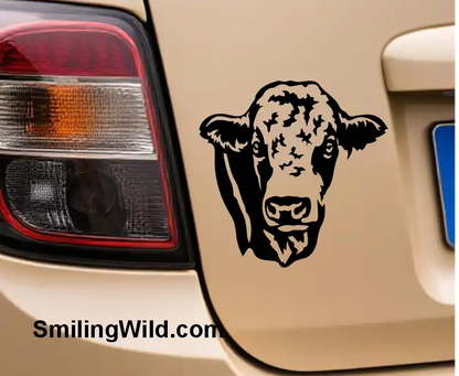 Black Simmental bull decal made of svg png dxf clipart vector graphic ona mocup image with a beige car 