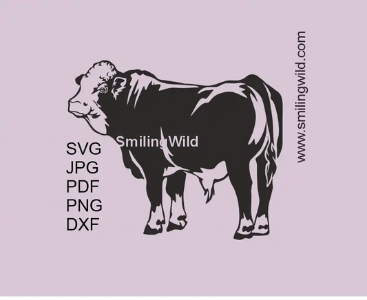 Simmental bull SVG PNG DXF full body cattle vector clipart for Cricut crafts and laser cutting design