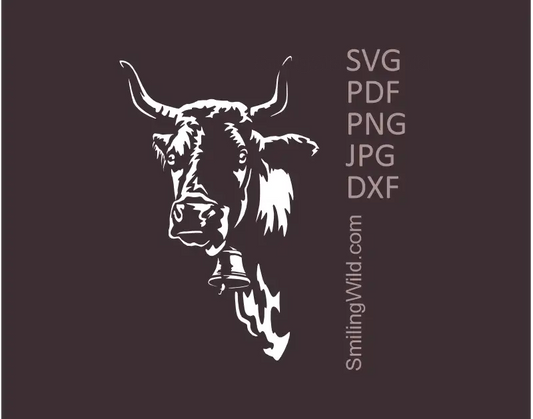 Horned Simmental Cow SVG PNG DXF Farm animal White Clipart. Cow graphic optimized for Cricut cutting