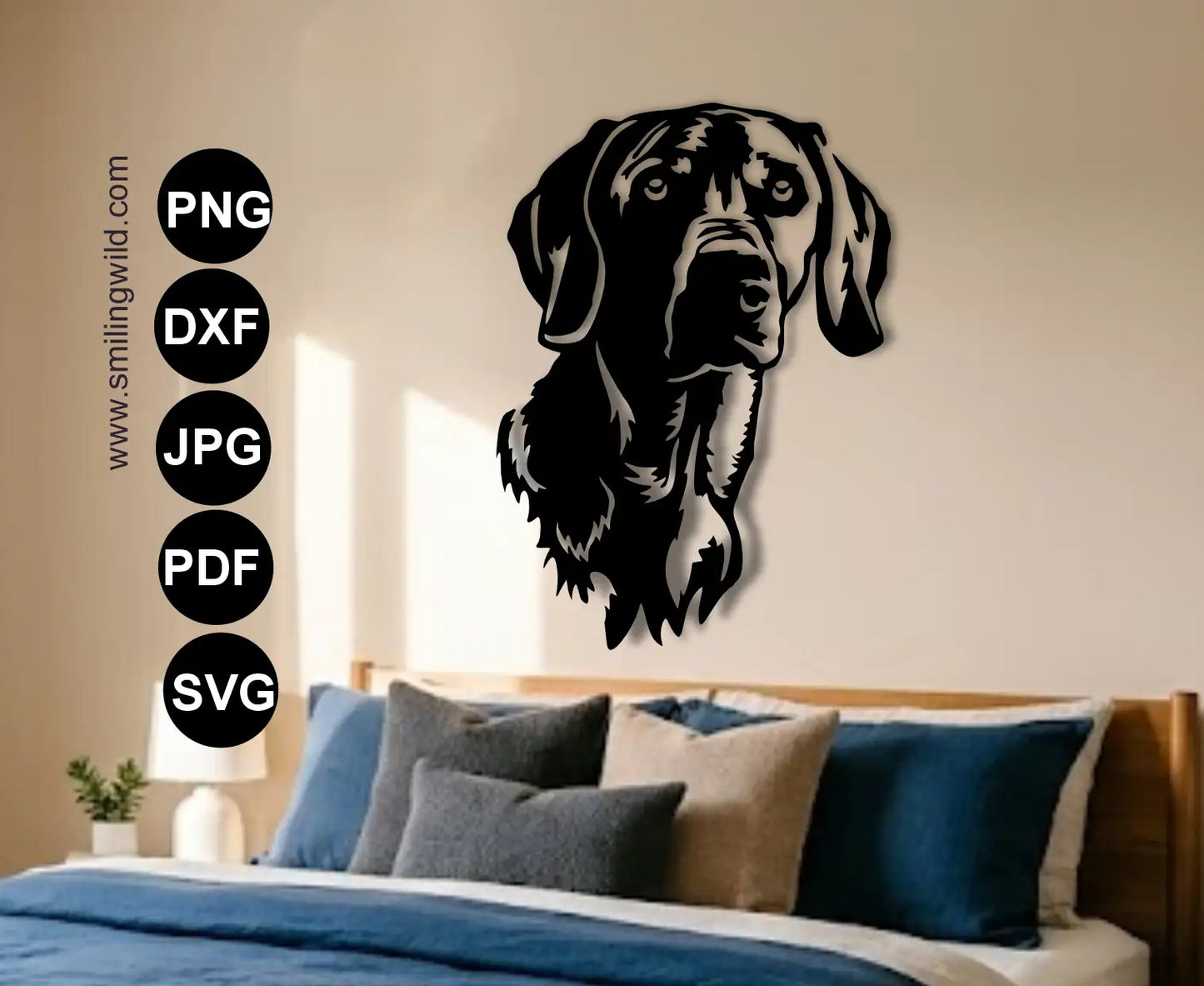 Singlepiece weimaraner laser file dxf format optimized for clean wood or metal cutting.