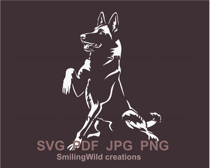 sitting malinois svg art image in white vector lines