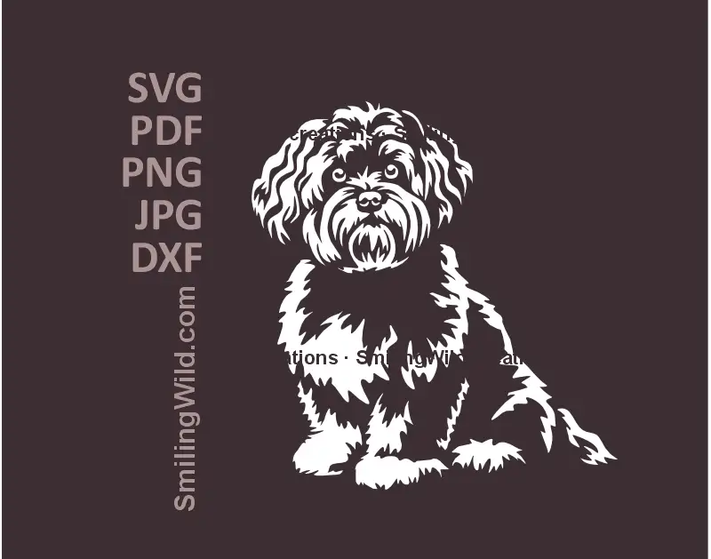 Sitting Bolonka Zwetna white SVG – realistic toy dog vector portrait for Cricut and laser cutting