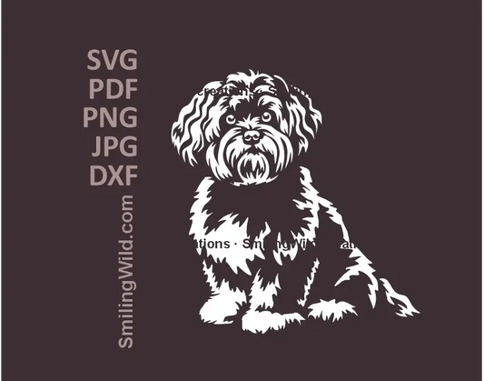 Sitting Bolonka Zwetna white SVG – realistic toy dog vector portrait for Cricut and laser cutting