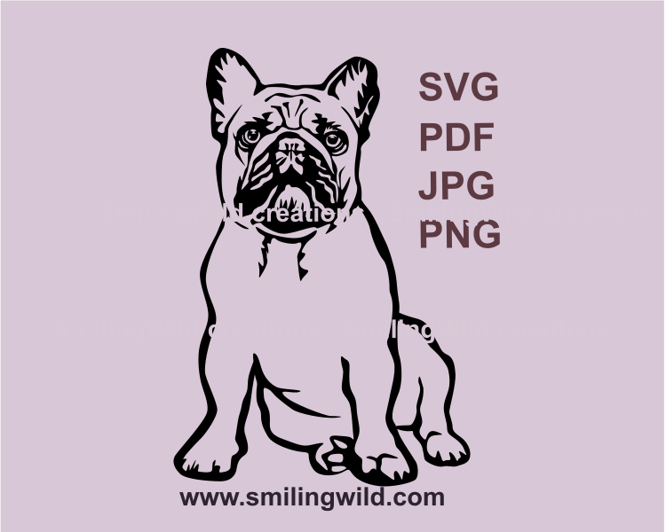 sitting full body french bulldog svg clip art image in black color