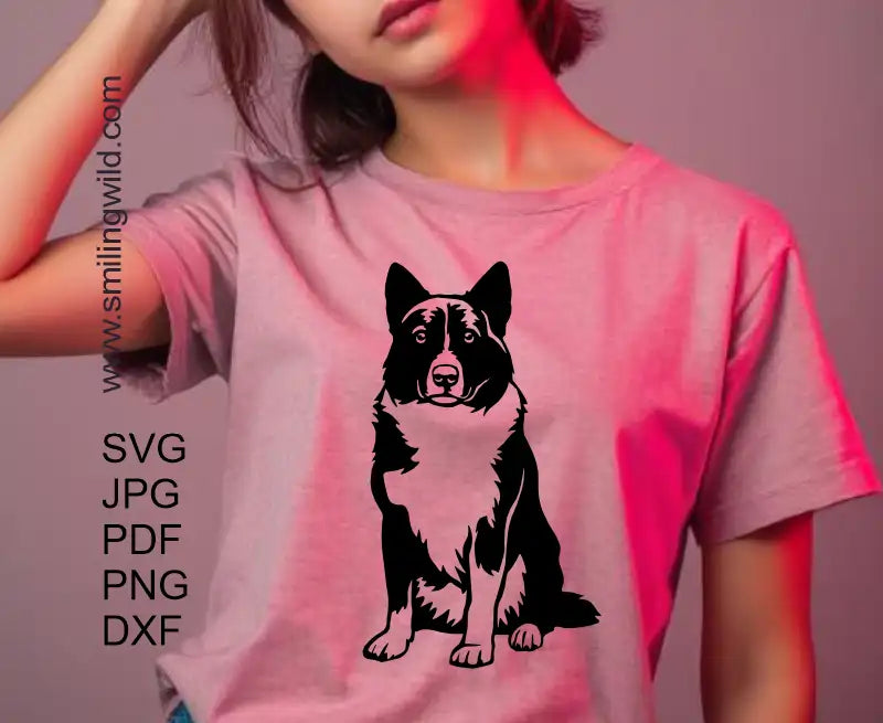 Karelian Bear Dog SVG digital cutting file design example showing a sitting full body Scandinavian hunting dog