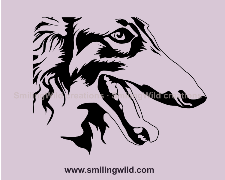 smiling borzoi black line drawing