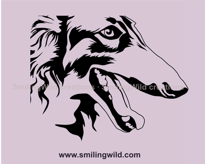 smiling borzoi black line drawing