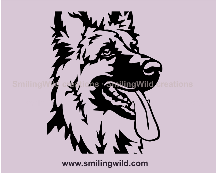 smiling german shepherd face clip art image in close up zomm