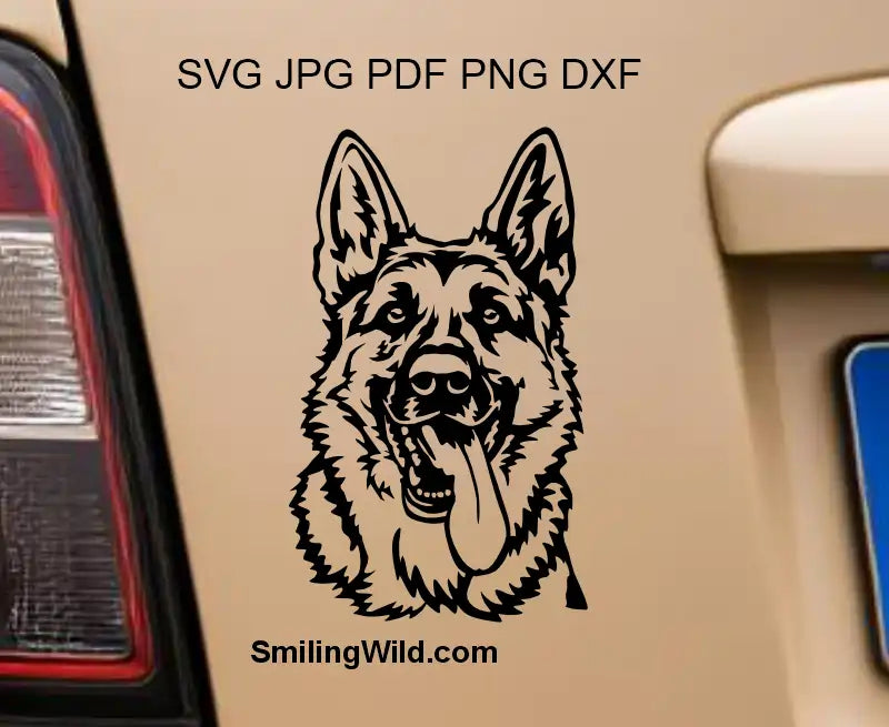 Smiling Dog Vector File applied to a surface, emphasizing the friendly expression and clean lines of the dxf vector or high resolution PNG pixel graphic
