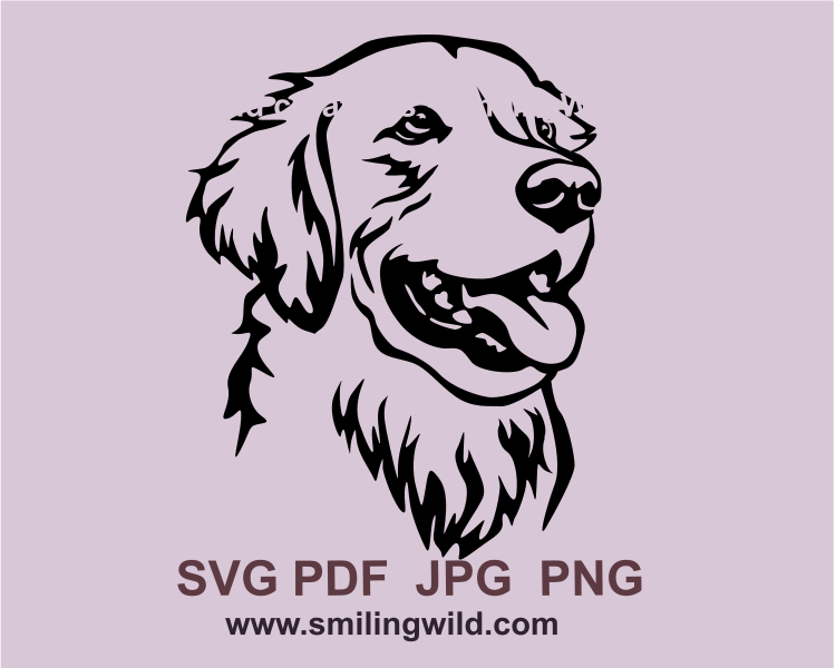 smiling golden retriever face in black graphic svg art