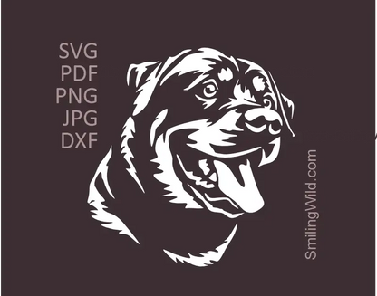Rottweiler Dog Smiling Face White Clipart SVG PNG DXF for Laser Engraving, Vinyl Decals, and Digital Craft Designs